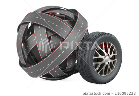 Roads knot with car wheel, 3D rendering 116093228
