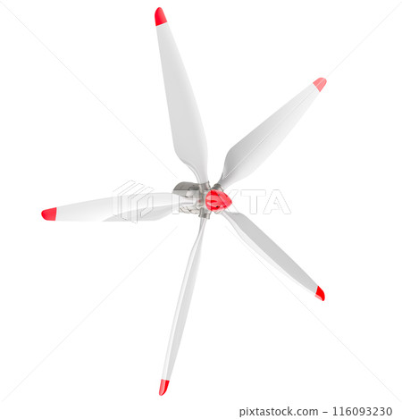 White Airplane Propeller with 5 blades, 3D rendering 116093230