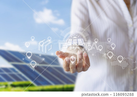 Concept of solar panels and stations as an alternative light source. 116093288