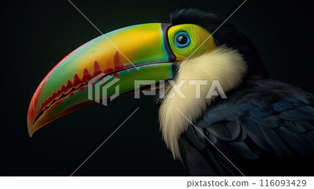 Keel-billed Toucan portrait in nature. Generative AI Keel-billed Toucan portrait in nature. Generative AI 116093429