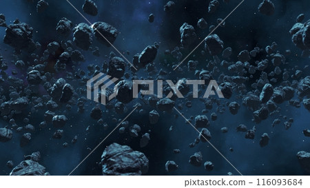 3d render Flying asteroids in outer space 116093684