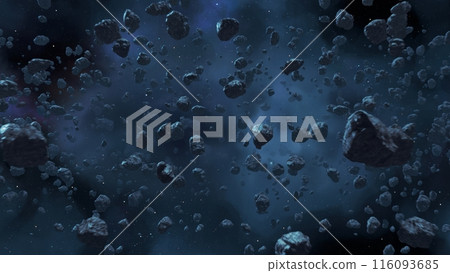 3d render Flying asteroids in outer space 116093685