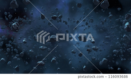 3d render Flying asteroids in outer space 116093686