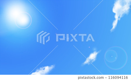 A simple hand-drawn illustration in the style of Japanese anime, of a dazzling sun shining in the blue sky and white clouds A simple hand-drawn illustration in the style of Japanese anime, of a dazzling sun shining in the blue sky and white clouds 116094116