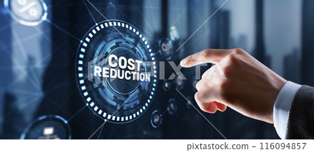 Cost reduction business finance concept. Businessman clicks virtual screen 116094857