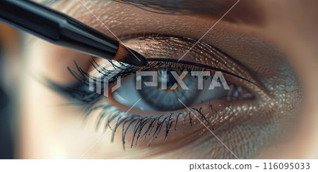 Close up of Eye with Precision Eyeliner Makeup Application. 116095033
