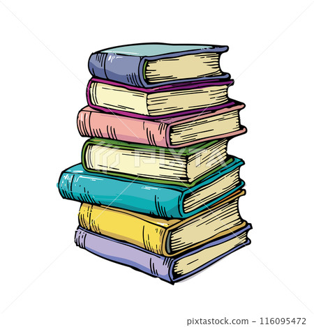 Stack colorful books handdrawn illustration isolated white background. Educational concept pile multicolored books sketch. Artistic drawing depicting collection textbooks literature Stack colorful books handdrawn illustration isolated white background. Educational concept pile multicolored books sketch. Artistic drawing depicting collection textbooks literature 116095472