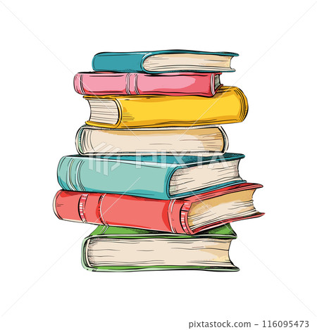 Stacked colorful books sketch drawing isolated white background. Handdrawn pile rainbowcolored textbooks, education knowledge concept. Artistic representation multicolored closed book stack Stacked colorful books sketch drawing isolated white background. Handdrawn pile rainbowcolored textbooks, education knowledge concept. Artistic representation multicolored closed book stack 116095473
