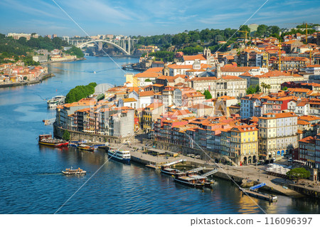 Aerial view of Porto city, Portugal, on sunset 116096397