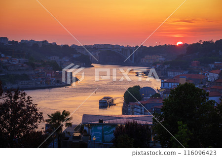 Aerial view of Porto city, Portugal, on sunset 116096423