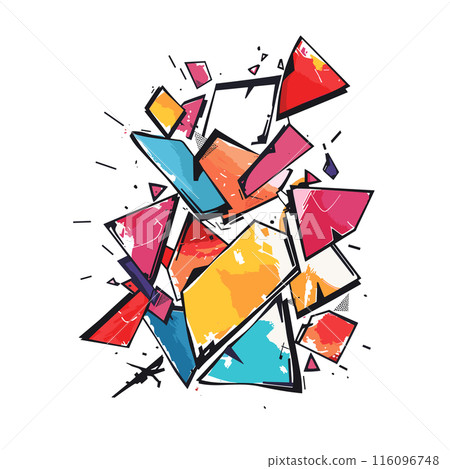 Geometric shards vibrant glass shattered, creating chaotic explosion color shape. Abstract prism formations sharp edges scatter across white canvas. Multicolored polygonal fragments burst Geometric shards vibrant glass shattered, creating chaotic explosion color shape. Abstract prism formations sharp edges scatter across white canvas. Multicolored polygonal fragments burst 116096748