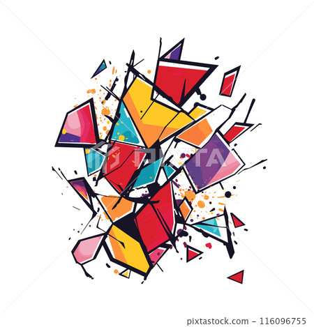 Abstract geometric design bright triangles colors. Dynamic modern vector art abstract pattern splashes. Colorful polygonal shards white background Abstract geometric design bright triangles colors. Dynamic modern vector art abstract pattern splashes. Colorful polygonal shards white background 116096755