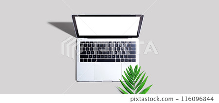Laptop computer with tropical leaf Laptop computer with tropical leaf 116096844