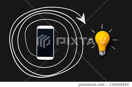 Creativity, inspiration, idea concept with light bulb and smartphone Creativity, inspiration, idea concept with light bulb and smartphone 116096884