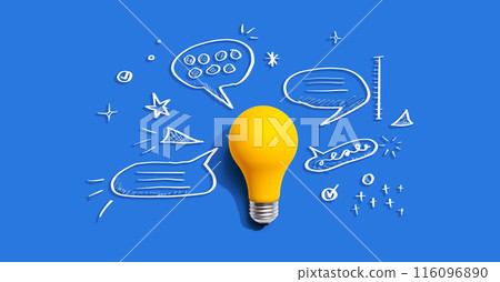 Brainstorming concept with a light bulb and speech bubbles Brainstorming concept with a light bulb and speech bubbles 116096890