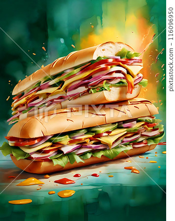 Delicious sandwich Watercolor style Wall art. 116096950