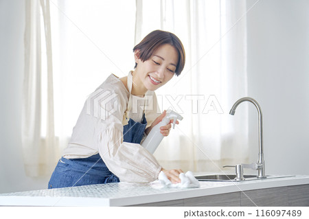 Housewife cleaning the kitchen Housewife cleaning the kitchen 116097489
