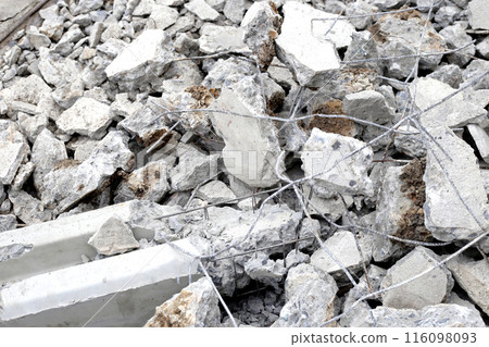 Piles of rubble after house demolition Piles of rubble after house demolition 116098093