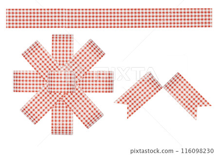 red and white ribbon with bow isolated on white background. red and white ribbon with bow isolated on white background. 116098230