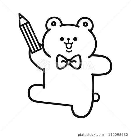 Bear holding a pencil / Line drawing 116098580
