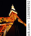 Tokyo Tower at night illuminated 116098592