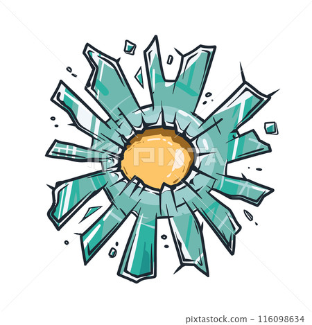 Broken glass cartoon illustration showing shattered pieces cracks central impact point. Vibrant turquoise yellow colors depict fragmented texture breakage. Artistic representation damaged window Broken glass cartoon illustration showing shattered pieces cracks central impact point. Vibrant turquoise yellow colors depict fragmented texture breakage. Artistic representation damaged window 116098634