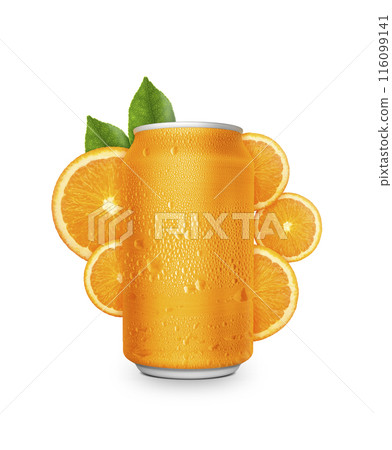 Aluminum orange soda can with fruits, transparent background Aluminum orange soda can with fruits, transparent background 116099141