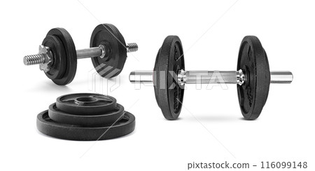 black dumbbell, transparent background 116099148