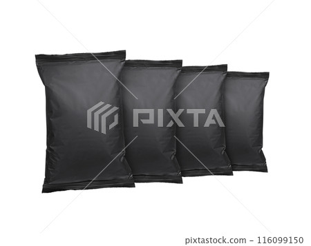 Black foil food package mockup, template for design use, transparent background Black foil food package mockup, template for design use, transparent background 116099150