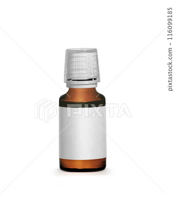 Brown medicine bottle with label. transparent background Brown medicine bottle with label. transparent background 116099185