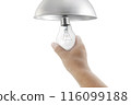 closeup hand changing an electric light bulb, transparent background 116099188