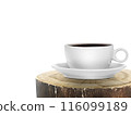 Cup of black coffee on old wood log. transparent background 116099189