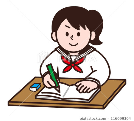 A girl in a sailor suit studying A girl in a sailor suit studying 116099304