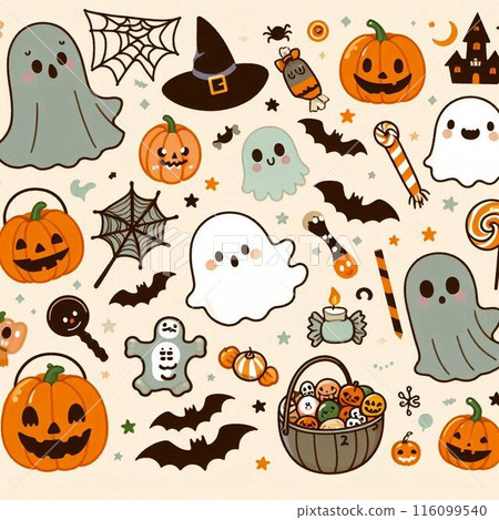 萬聖節鬼、南瓜和蝙蝠背景圖 116099540