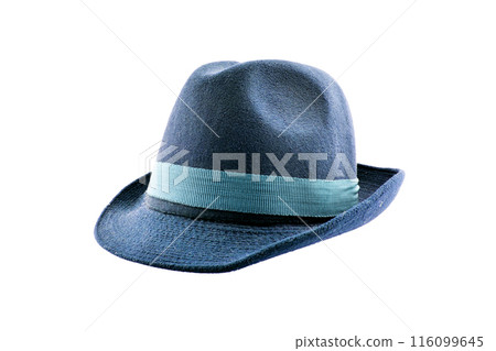 blue felt vintage hat on white background. 116099645