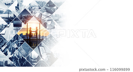 各種商業場景的拼貼橫幅和廣告的水平視覺效果 各種商業場景的拼貼橫幅和廣告的水平視覺效果 116099899