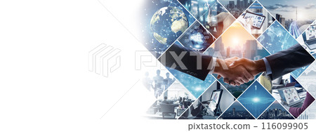 各種商業場景和技術圖像的拼貼橫幅和廣告的水平視覺 116099905