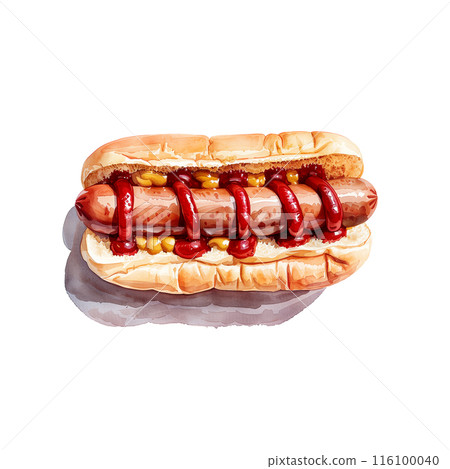 白色背景的正統熱狗的水彩插圖 白色背景的正統熱狗的水彩插圖 116100040