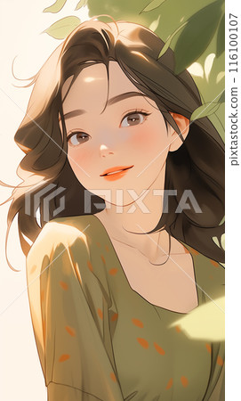 手绘卡通唯美的夏日森林中的漂亮女孩插画 116100107