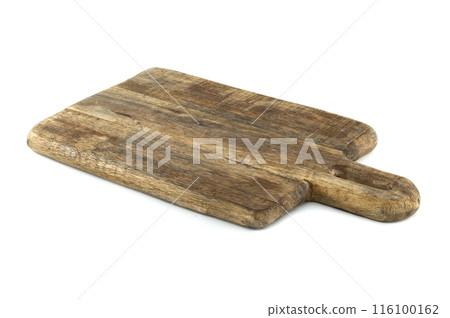 Wooden cutting board with a handle isolated on a white background 116100162