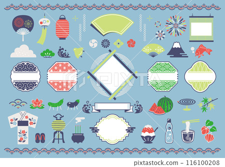 Japanese summer and Japanese style frame illustration set Japanese summer and Japanese style frame illustration set 116100208