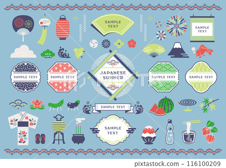 Japanese summer and Japanese style frame illustration set 116100209