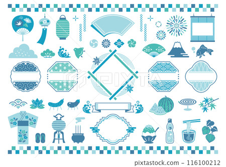 日本夏季和日式框架插圖集 116100212