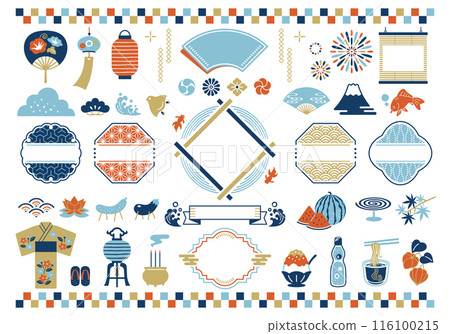 日本夏季和日式框架插圖集 116100215