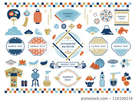 Japanese summer and Japanese style frame illustration set 116100216