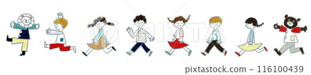 Hand-drawn illustration: Children's procession Hand-drawn illustration: Children's procession 116100439