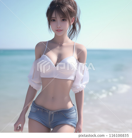 Blue sea, white sand and a beautiful woman 116100835