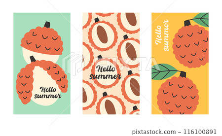 Summer poster rambutan set in flat style. Art for poster, postcard, wall art, banner background Summer poster rambutan set in flat style. Art for poster, postcard, wall art, banner background 116100891