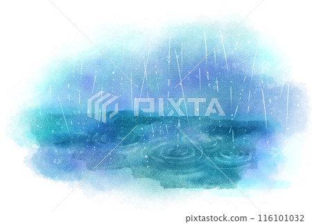 Watercolor illustration of a rainy landscape 116101032