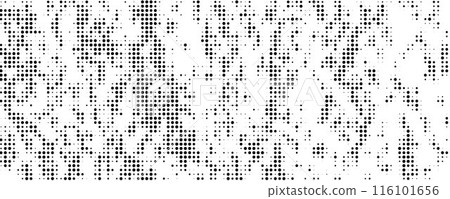 Halftone gritty noise texture. Grunge grit halftone background. Black and white sand noise wallpaper. Retro comic pixelated backdrop. Dirty grain spots, stains, dots textured overlay. Vector 116101656